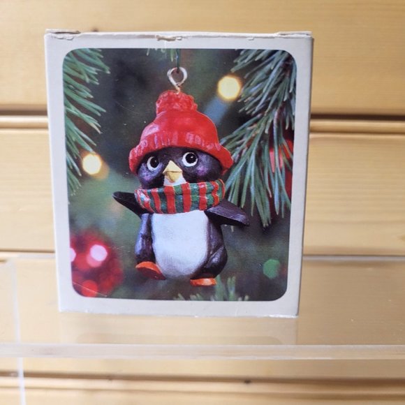 Keepsake Ornament 3 Hallmark Vintage Perky Penguin Cinnamon Bear Frosted Images - Picture 5 of 7